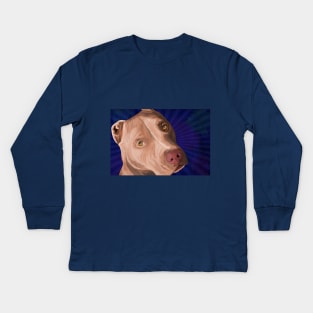 Red Nose Pit Bull Painted on Blue Background Kids Long Sleeve T-Shirt